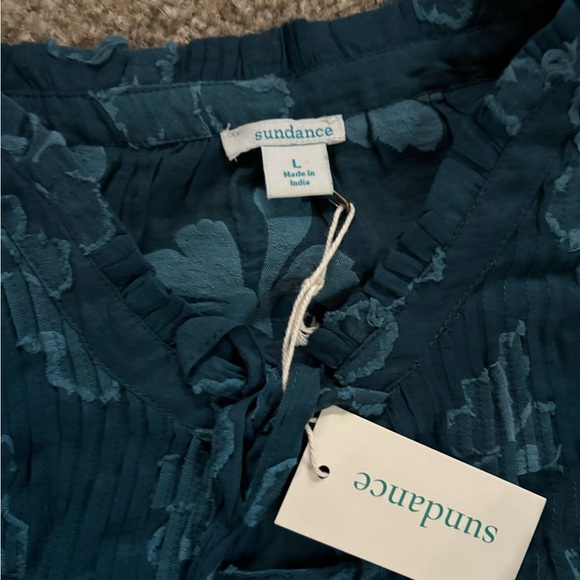 Sundance Fanciful Florals Dress Teal Peasant Mini - Picture 8 of 8